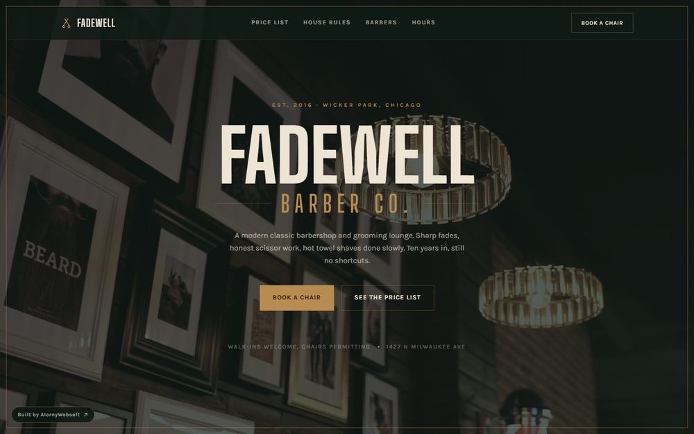 Fadewell Barber Co. barbershop and grooming site
