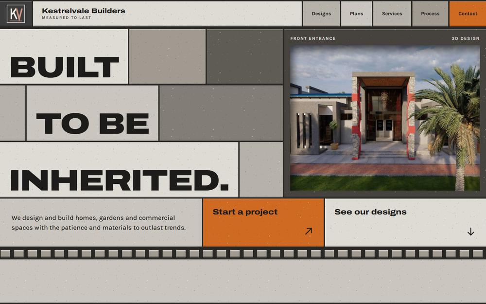 Kestrelvale Builders website concept laid out as a coursed granite stone wall
