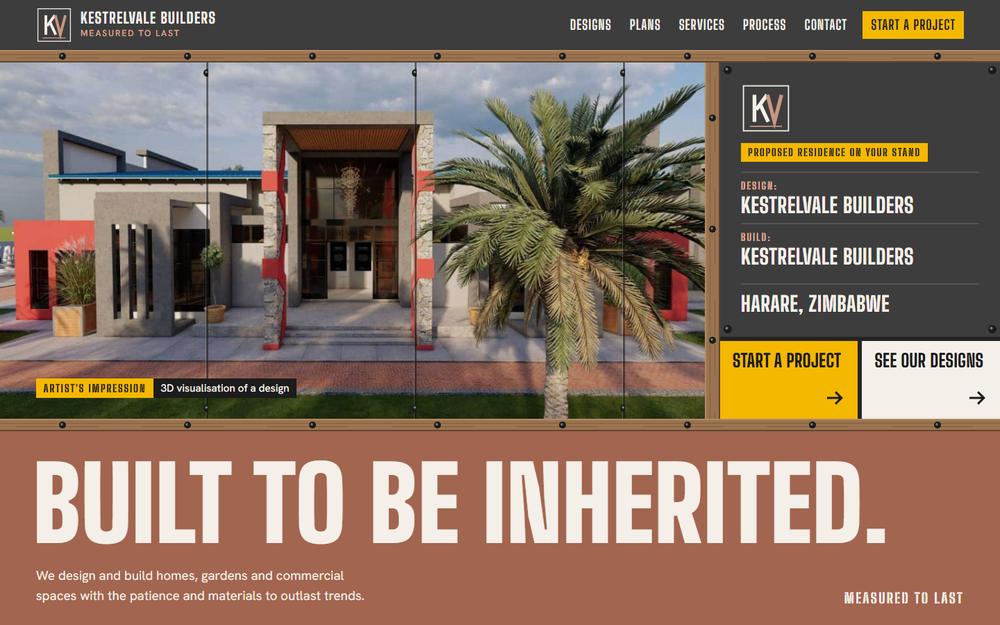 Kestrelvale Builders website concept painted as a construction site hoarding
